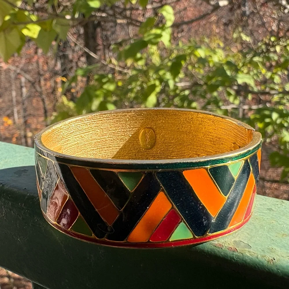 Vintage YSL Yves Saint Laurent Enamel Mosaic Hinged Cuff (c. 1970s–80s)✨ - Picture 5 of 11